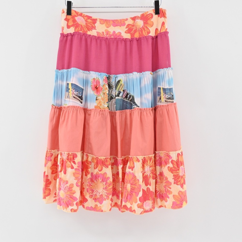WEEKEND CLOTHES LINE Skirt Sz M Floral Mixed Print Multicolor Tiered Midi Hippie - Picture 3 of 14
